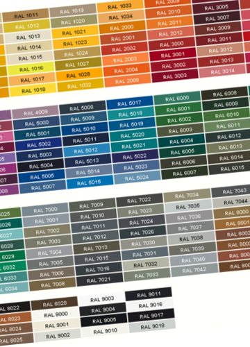 Maszty w różnych kolorach, standard kolorystyczny RAL